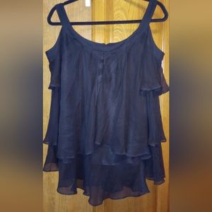NWT Kenar Black 100% Silk Ruffled Sleeveless Blouse Babydoll Y2K